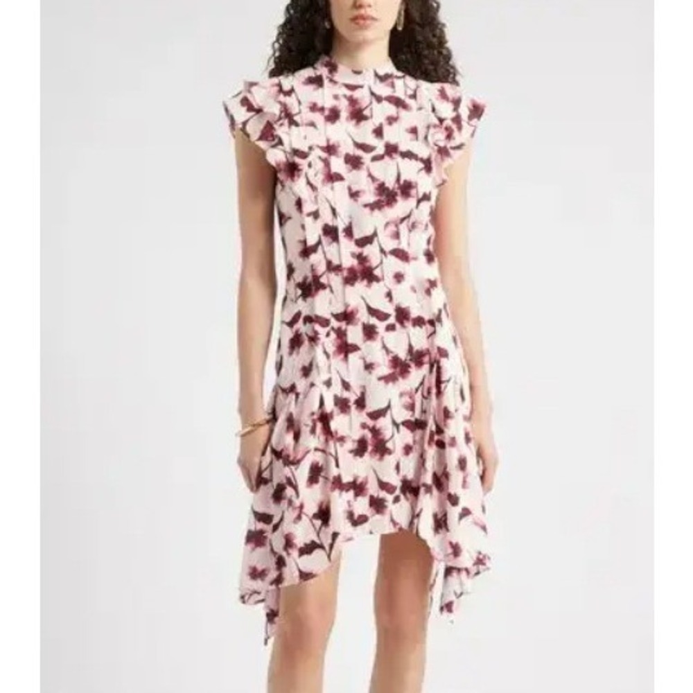 CHELSEA28 Pintuck Shark Bite Hem Dress Pink Floral Women Size XS Casual Summer